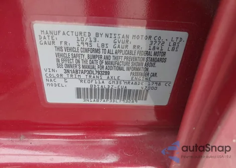 2013 Nissan Sentra Sv from USA, damaged, VIN 3N1AB7AP3DL793289